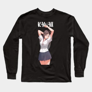 kawaii japanese with glases schoolgirl Long Sleeve T-Shirt